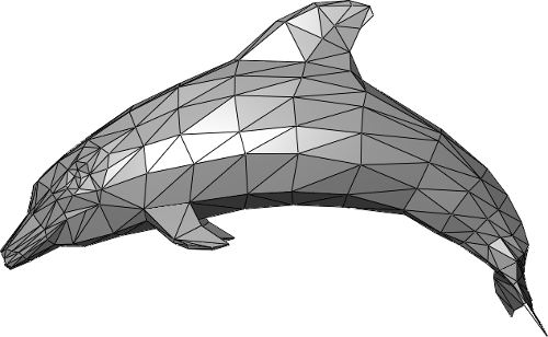 3D image of a dolphin constructed out of triangles.