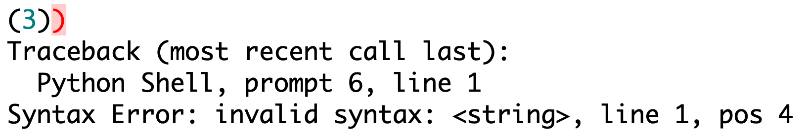 The image shows a syntax error message from Python code.